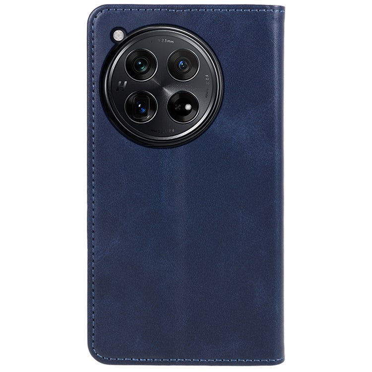 For OnePlus 12 5G Magnetic Case Calf Texture PU Leather Smart Phone Cover - Blue