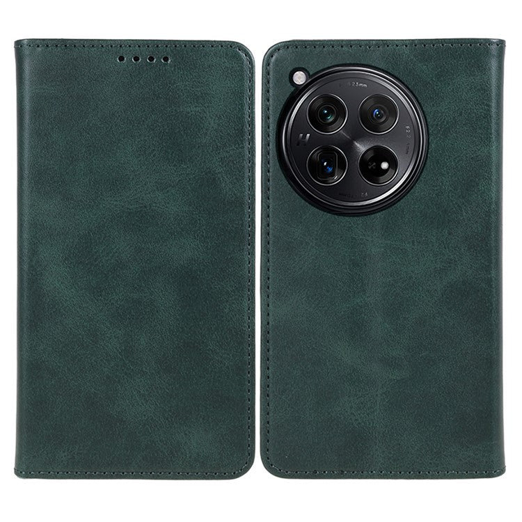 For OnePlus 12 5G Magnetic Case Calf Texture PU Leather Smart Phone Cover - Green