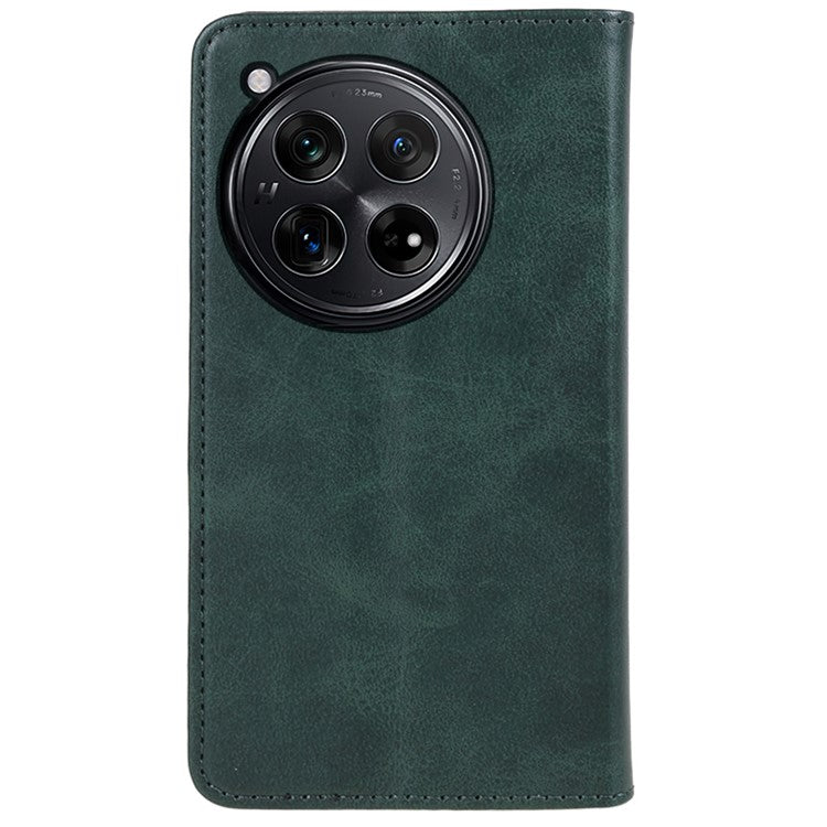 For OnePlus 12 5G Magnetic Case Calf Texture PU Leather Smart Phone Cover - Green