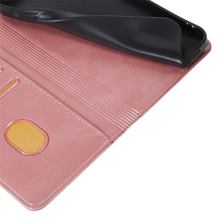 For OnePlus 12 5G Magnetic Case Calf Texture PU Leather Smart Phone Cover - Rose Gold