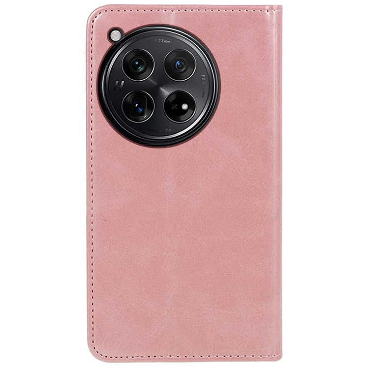 For OnePlus 12 5G Magnetic Case Calf Texture PU Leather Smart Phone Cover - Rose Gold