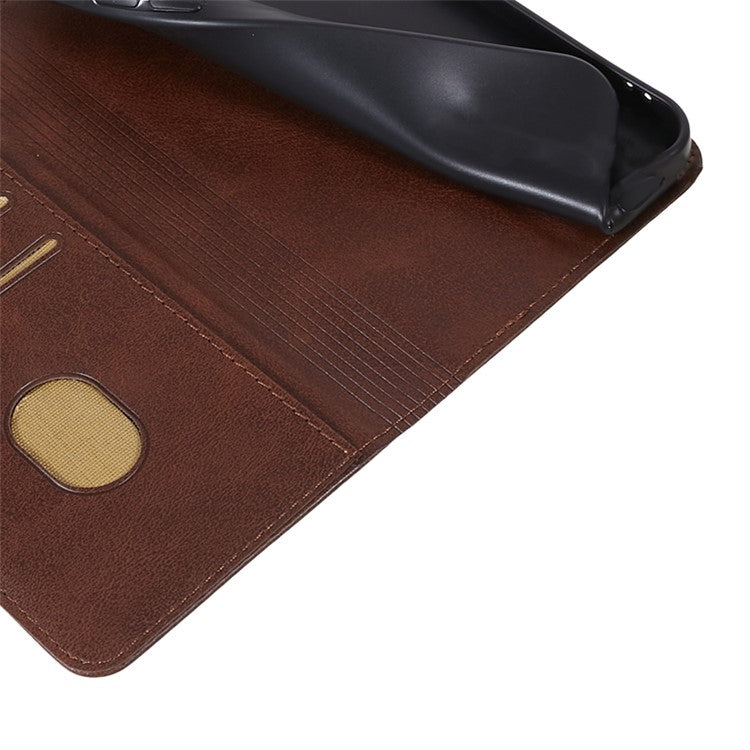 For OnePlus 12 5G Magnetic Case Calf Texture PU Leather Smart Phone Cover - Brown