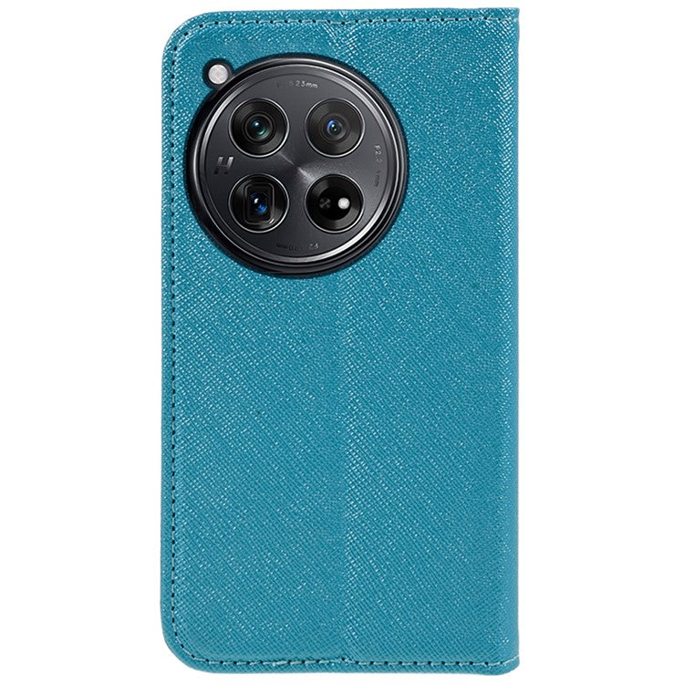 For OnePlus 12 5G Cell Phone Case Cross Texture Anti-Scratch Wallet Stand Cover PU Leather Shell - Sky Blue