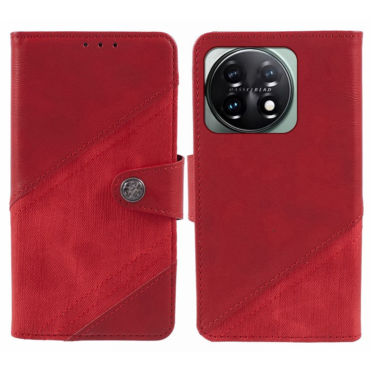 For OnePlus 11 5G Magnetic Phone Case Anti-scratch PU Leather Splicing Style Wallet Cover - Red