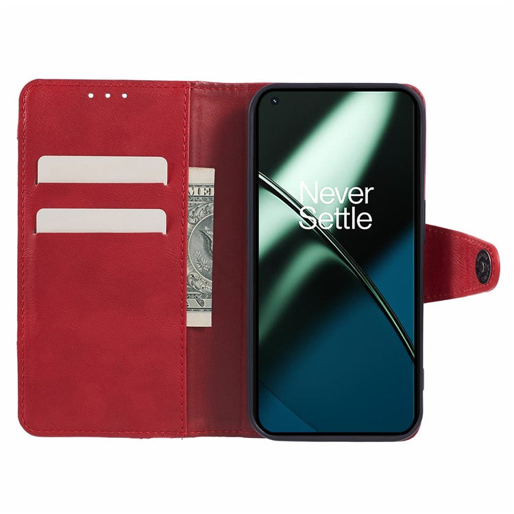 For OnePlus 11 5G Magnetic Phone Case Anti-scratch PU Leather Splicing Style Wallet Cover - Red