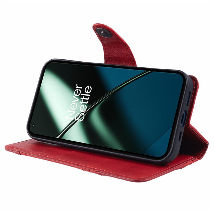 For OnePlus 11 5G Magnetic Phone Case Anti-scratch PU Leather Splicing Style Wallet Cover - Red