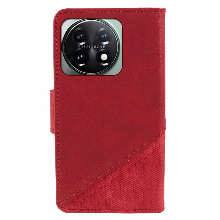 For OnePlus 11 5G Magnetic Phone Case Anti-scratch PU Leather Splicing Style Wallet Cover - Red