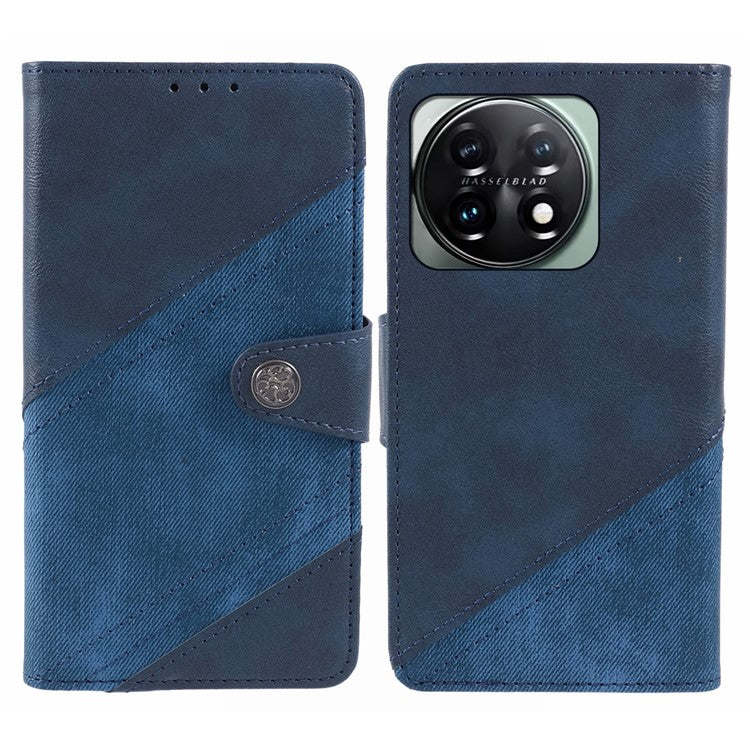 For OnePlus 11 5G Magnetic Phone Case Anti-scratch PU Leather Splicing Style Wallet Cover - Dark Blue