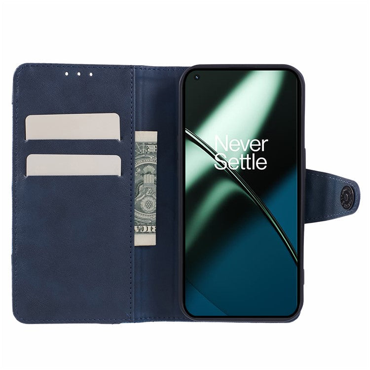 For OnePlus 11 5G Magnetic Phone Case Anti-scratch PU Leather Splicing Style Wallet Cover - Dark Blue