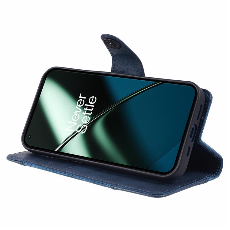 For OnePlus 11 5G Magnetic Phone Case Anti-scratch PU Leather Splicing Style Wallet Cover - Dark Blue