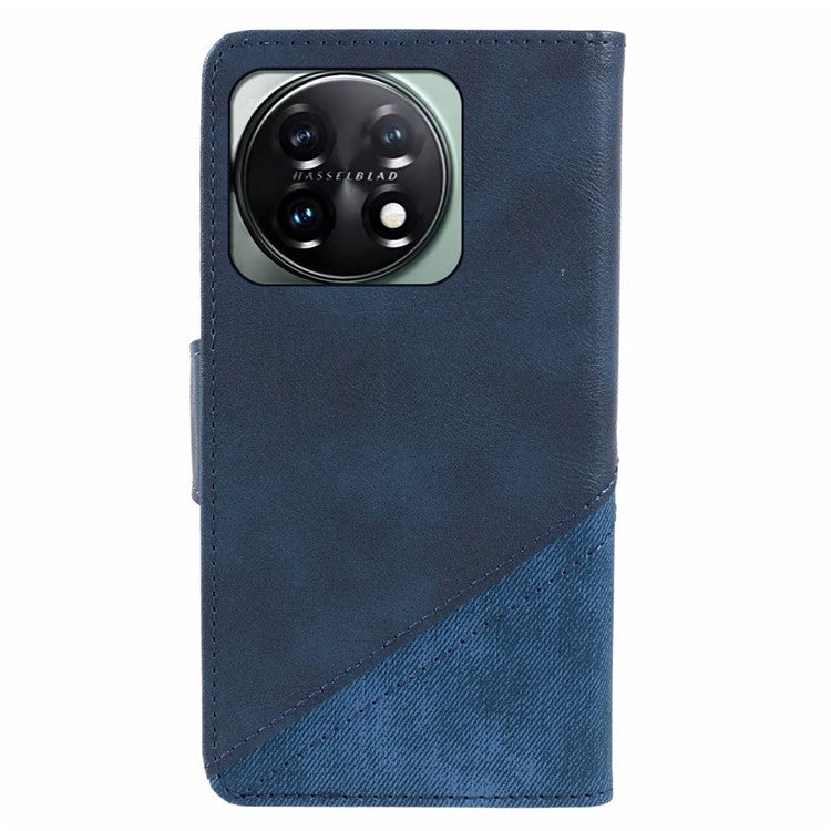 For OnePlus 11 5G Magnetic Phone Case Anti-scratch PU Leather Splicing Style Wallet Cover - Dark Blue