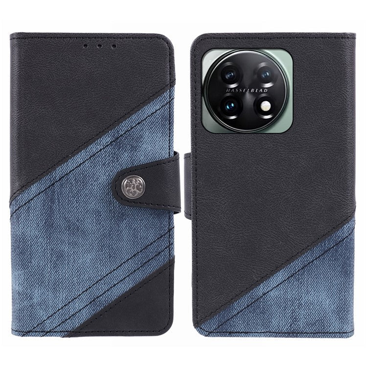 For OnePlus 11 5G Magnetic Phone Case Anti-scratch PU Leather Splicing Style Wallet Cover - Black