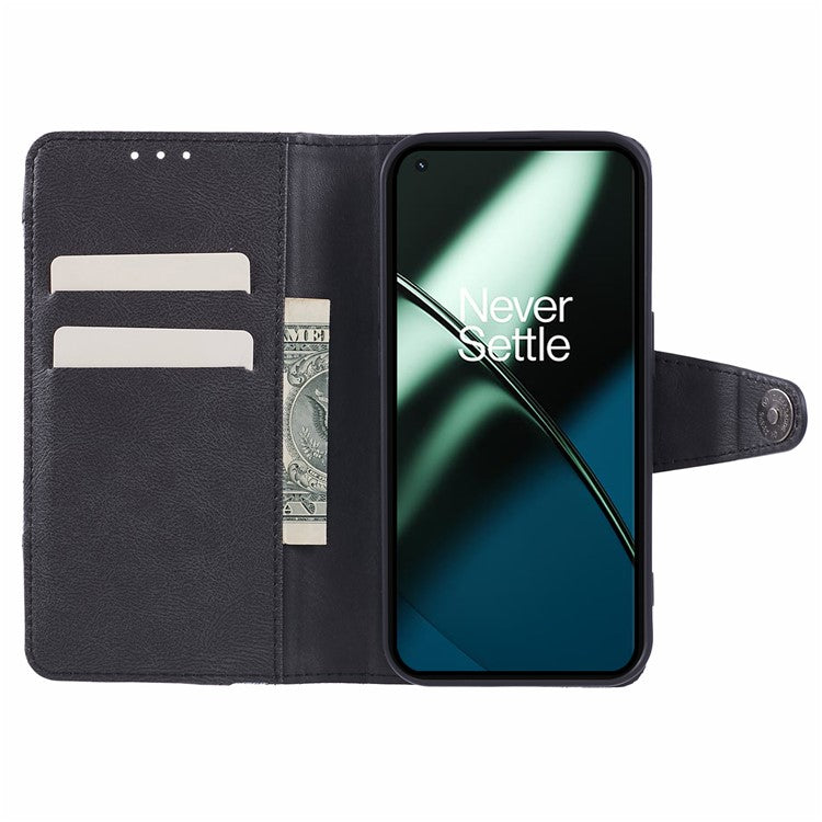 For OnePlus 11 5G Magnetic Phone Case Anti-scratch PU Leather Splicing Style Wallet Cover - Black