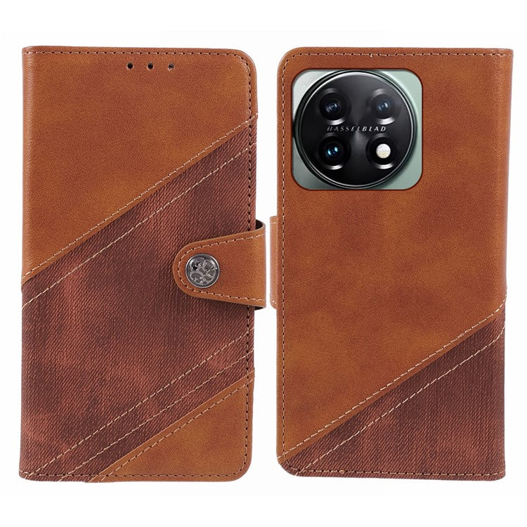For OnePlus 11 5G Magnetic Phone Case Anti-scratch PU Leather Splicing Style Wallet Cover - Brown