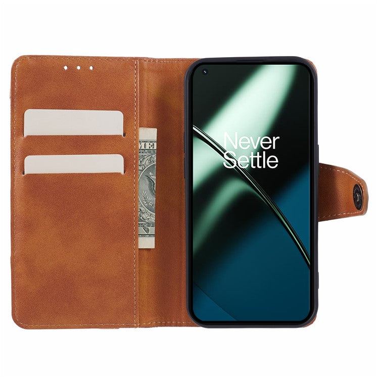For OnePlus 11 5G Magnetic Phone Case Anti-scratch PU Leather Splicing Style Wallet Cover - Brown