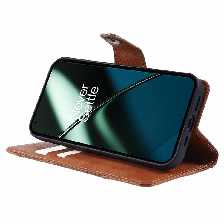 For OnePlus 11 5G Magnetic Phone Case Anti-scratch PU Leather Splicing Style Wallet Cover - Brown