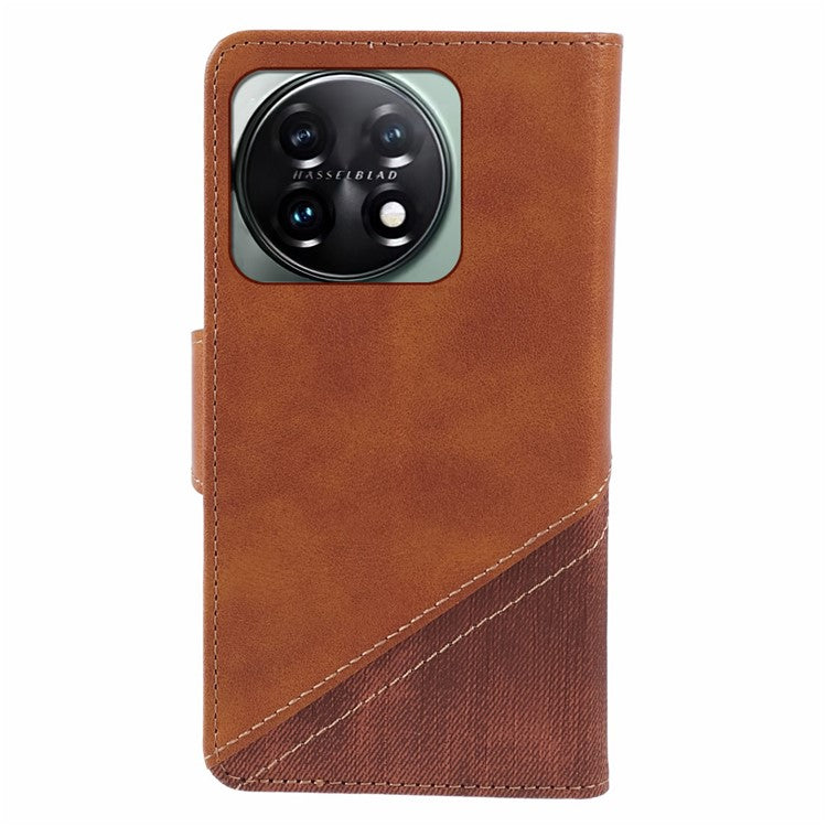For OnePlus 11 5G Magnetic Phone Case Anti-scratch PU Leather Splicing Style Wallet Cover - Brown