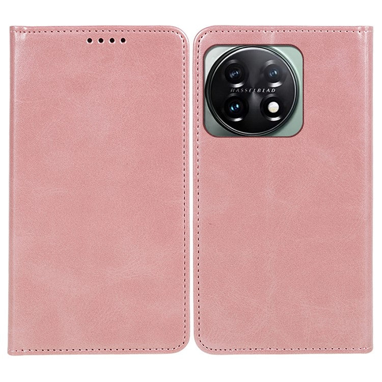 For OnePlus 11 5G Cell Phone Case Magnetic Calf Texture PU Leather+TPU Shell - Rose Gold