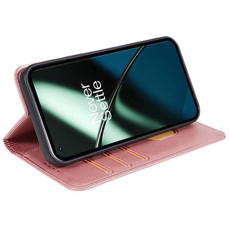 For OnePlus 11 5G Cell Phone Case Magnetic Calf Texture PU Leather+TPU Shell - Rose Gold