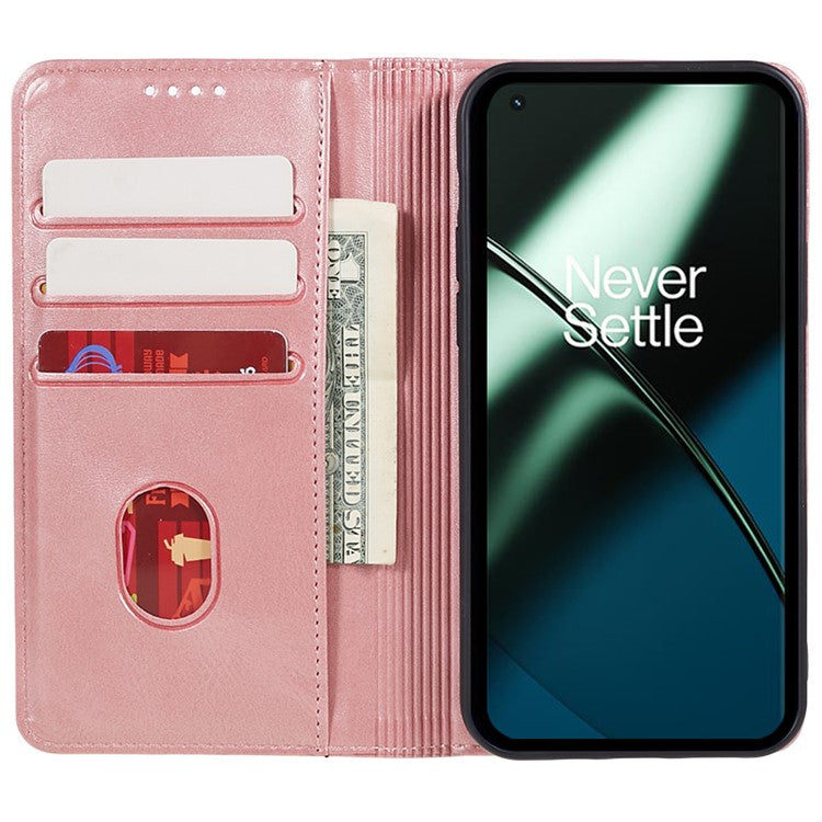For OnePlus 11 5G Cell Phone Case Magnetic Calf Texture PU Leather+TPU Shell - Rose Gold