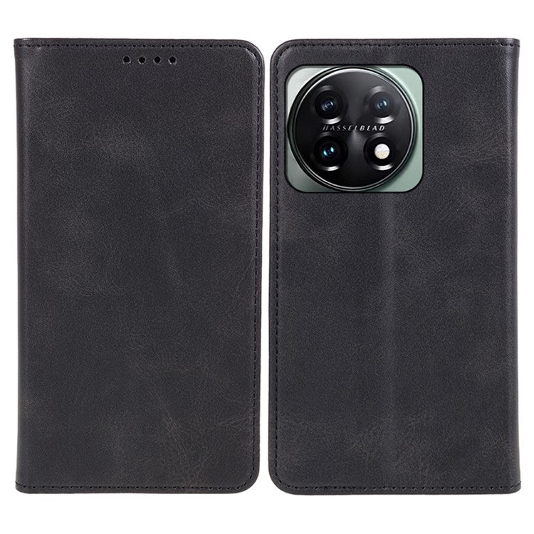 For OnePlus 11 5G Cell Phone Case Magnetic Calf Texture PU Leather+TPU Shell - Black