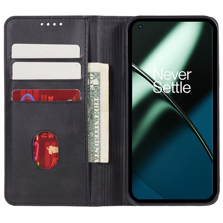 For OnePlus 11 5G Cell Phone Case Magnetic Calf Texture PU Leather+TPU Shell - Black