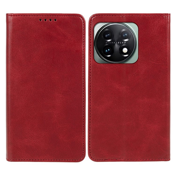 For OnePlus 11 5G Cell Phone Case Magnetic Calf Texture PU Leather+TPU Shell - Red