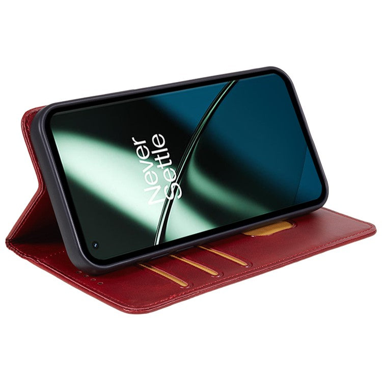 For OnePlus 11 5G Cell Phone Case Magnetic Calf Texture PU Leather+TPU Shell - Red