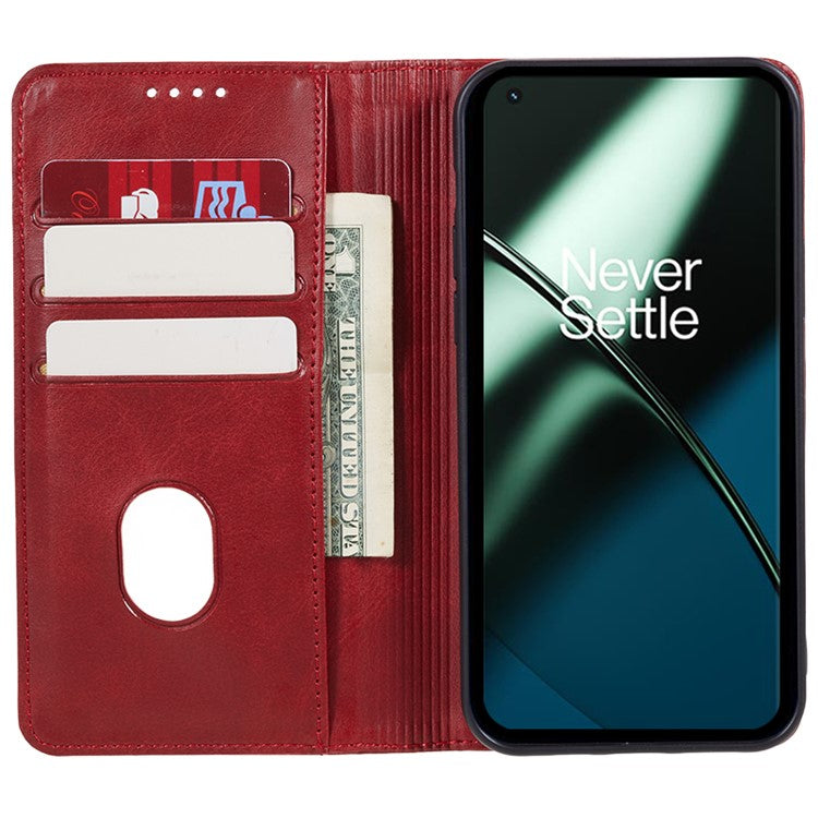 For OnePlus 11 5G Cell Phone Case Magnetic Calf Texture PU Leather+TPU Shell - Red