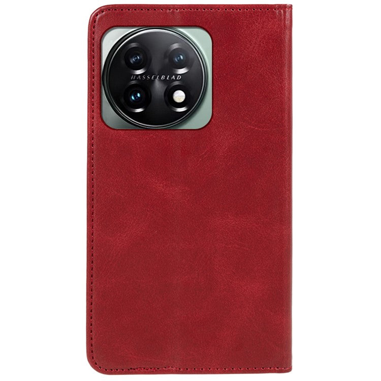 For OnePlus 11 5G Cell Phone Case Magnetic Calf Texture PU Leather+TPU Shell - Red