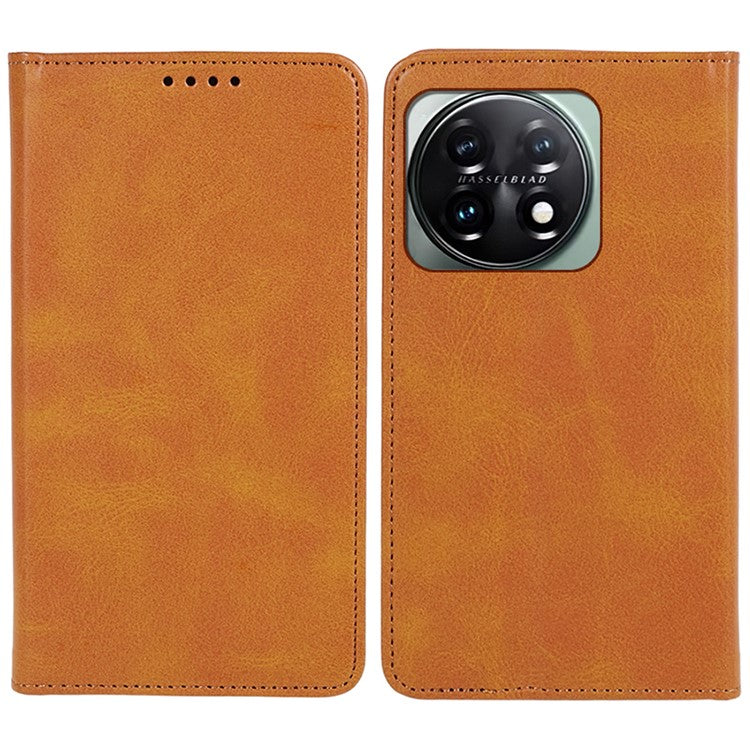 For OnePlus 11 5G Cell Phone Case Magnetic Calf Texture PU Leather+TPU Shell - Khaki