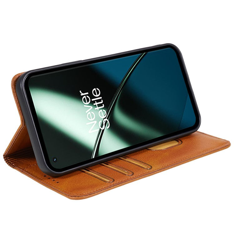 For OnePlus 11 5G Cell Phone Case Magnetic Calf Texture PU Leather+TPU Shell - Khaki