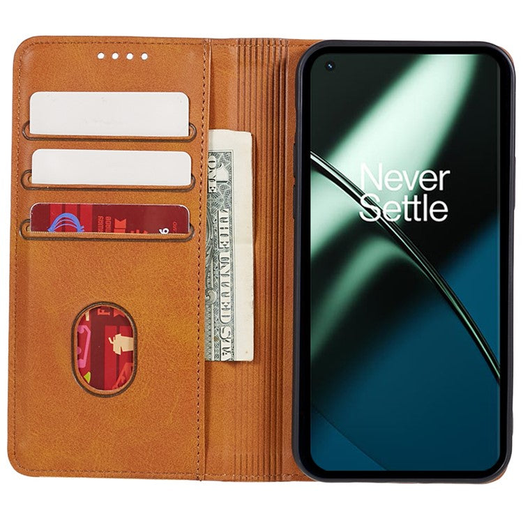 For OnePlus 11 5G Cell Phone Case Magnetic Calf Texture PU Leather+TPU Shell - Khaki