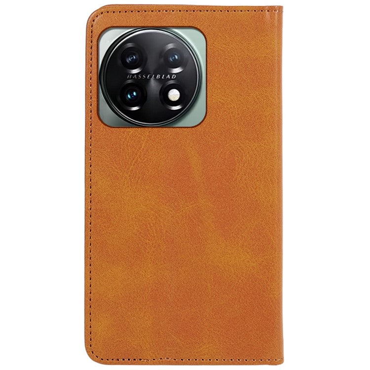 For OnePlus 11 5G Cell Phone Case Magnetic Calf Texture PU Leather+TPU Shell - Khaki