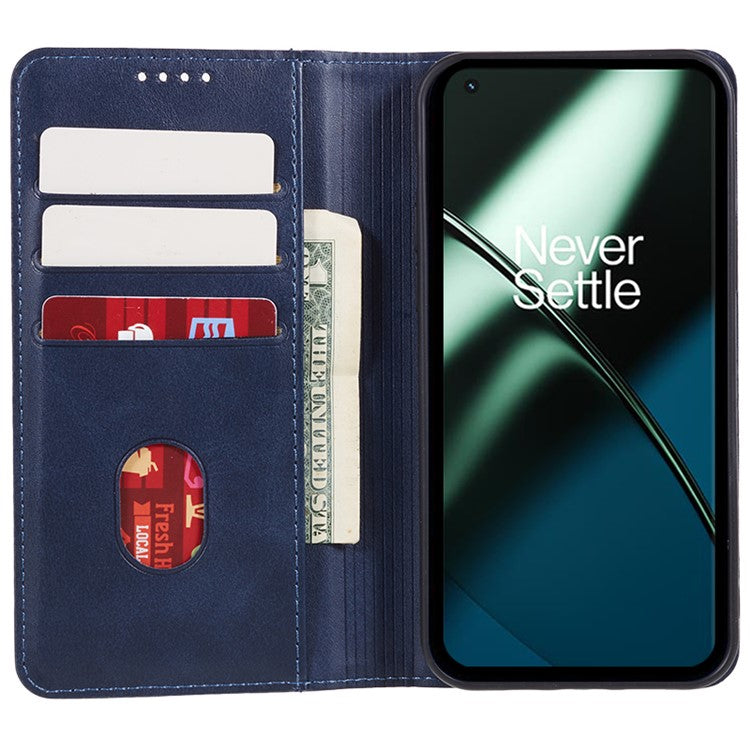 For OnePlus 11 5G Cell Phone Case Magnetic Calf Texture PU Leather+TPU Shell - Blue
