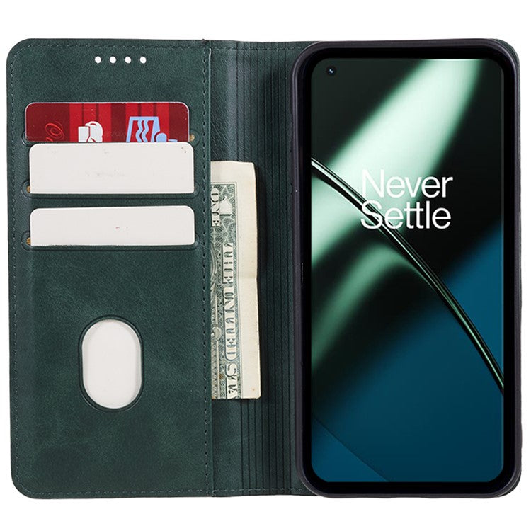 For OnePlus 11 5G Cell Phone Case Magnetic Calf Texture PU Leather+TPU Shell - Green
