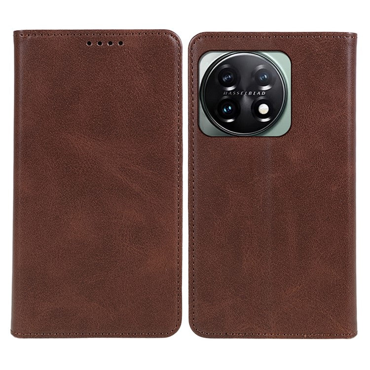 For OnePlus 11 5G Cell Phone Case Magnetic Calf Texture PU Leather+TPU Shell - Brown