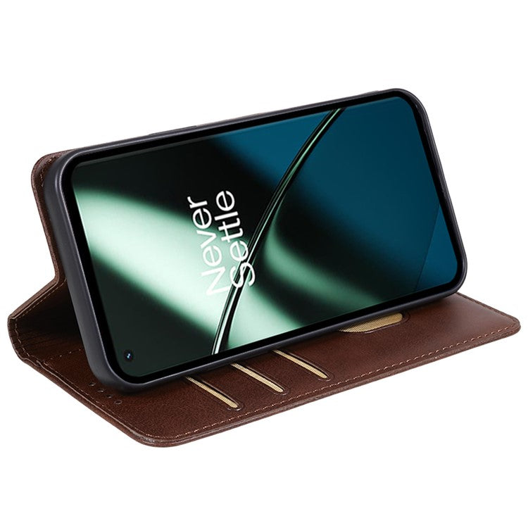 For OnePlus 11 5G Cell Phone Case Magnetic Calf Texture PU Leather+TPU Shell - Brown