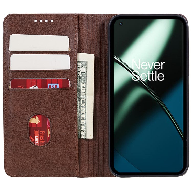 For OnePlus 11 5G Cell Phone Case Magnetic Calf Texture PU Leather+TPU Shell - Brown