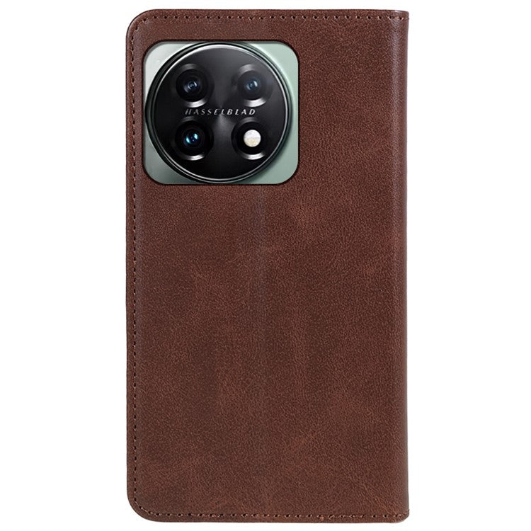 For OnePlus 11 5G Cell Phone Case Magnetic Calf Texture PU Leather+TPU Shell - Brown