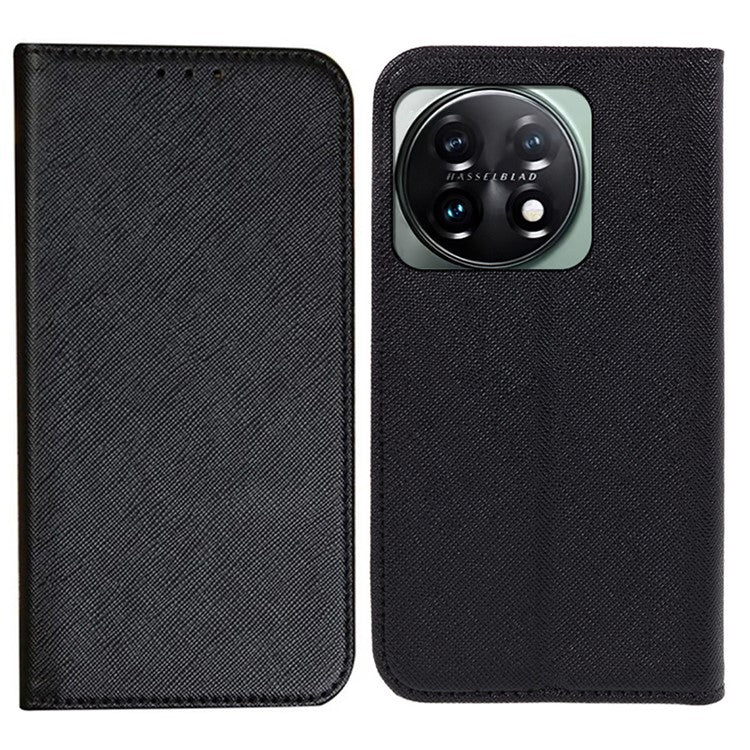 For OnePlus 11 5G Cell Phone Case Support Stand Magnetic Closing PU Leather Shockproof Shell - Black