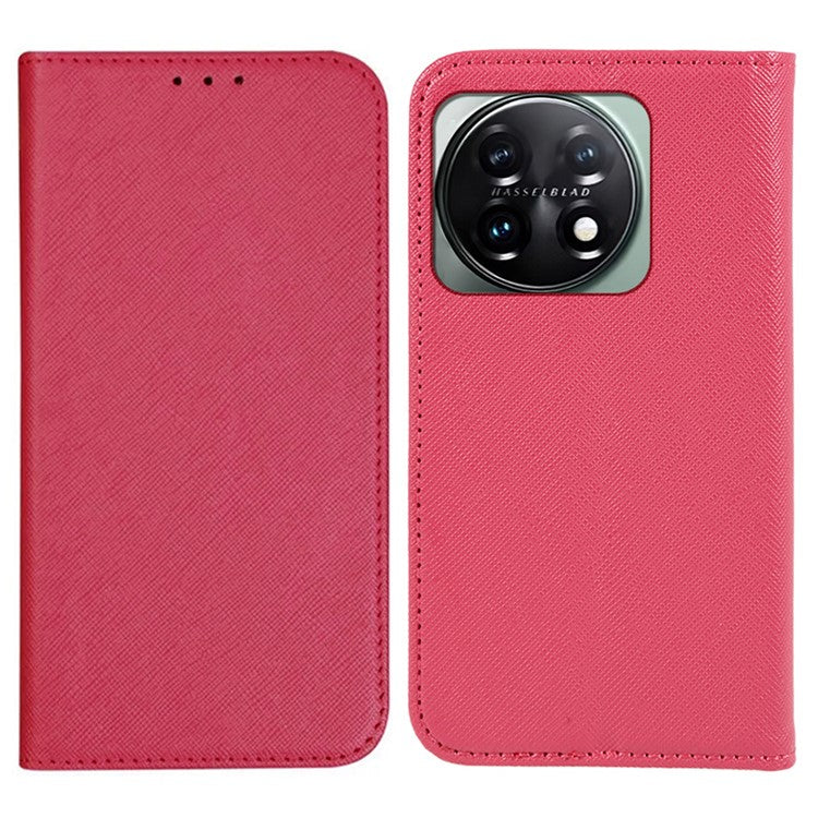 For OnePlus 11 5G Cell Phone Case Support Stand Magnetic Closing PU Leather Shockproof Shell - Pink
