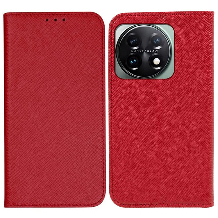 For OnePlus 11 5G Cell Phone Case Support Stand Magnetic Closing PU Leather Shockproof Shell - Red