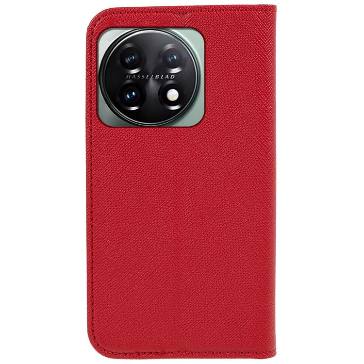 For OnePlus 11 5G Cell Phone Case Support Stand Magnetic Closing PU Leather Shockproof Shell - Red
