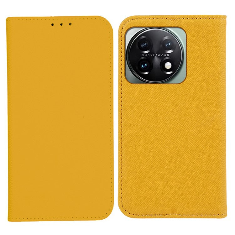 For OnePlus 11 5G Cell Phone Case Support Stand Magnetic Closing PU Leather Shockproof Shell - Yellow
