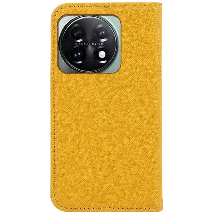 For OnePlus 11 5G Cell Phone Case Support Stand Magnetic Closing PU Leather Shockproof Shell - Yellow