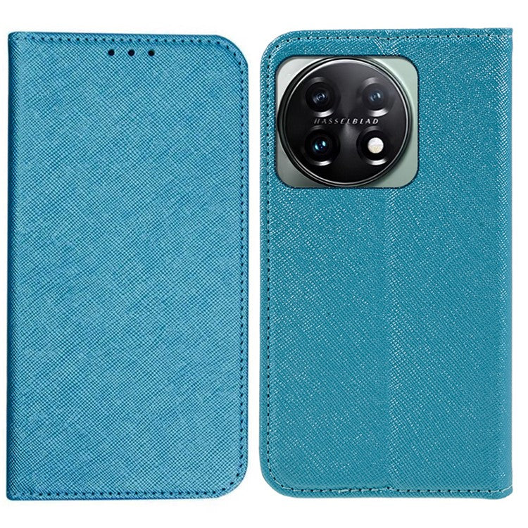 For OnePlus 11 5G Cell Phone Case Support Stand Magnetic Closing PU Leather Shockproof Shell - Sky Blue