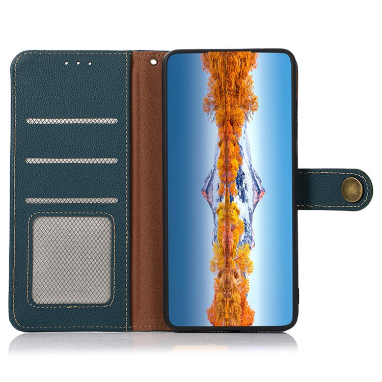 KHAZNEH For OnePlus 12 5G Cell Phone Case Genuine Cow Leather+TPU RFID Blocking Stand Cover - Green