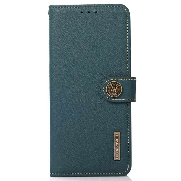 KHAZNEH For OnePlus 12 5G Cell Phone Case Genuine Cow Leather+TPU RFID Blocking Stand Cover - Green