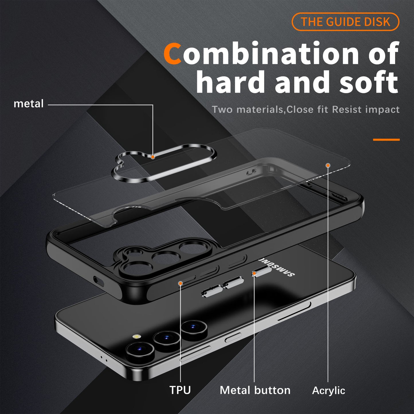 For Samsung Galaxy S24 TPU+Acrylic 2-in-1 Phone Case Metal Lens Frame Clear Cover - Black